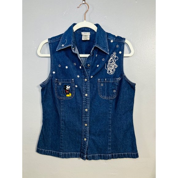 Vintage Disneys Micky & Minnie Embroided Denim Vest Size M - Picture 1 of 6